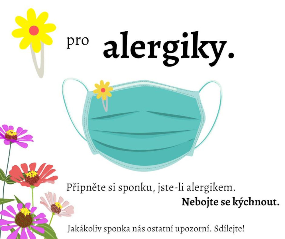 Nápad na chytrou pomůcku signalizující, že majitel roušky kýchá kvůli alergii a nikoliv proto, že je nakažený koronavirem. Zdroj: Facebook 